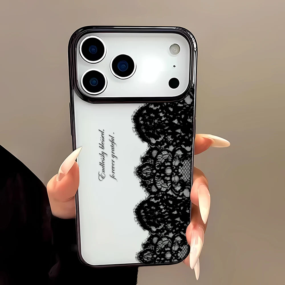 รูปสินค้า เคส iPhone ลายลูกไม้สีดำ วัสดุ PC แข็ง ปกป้องพร้อมสไตล์