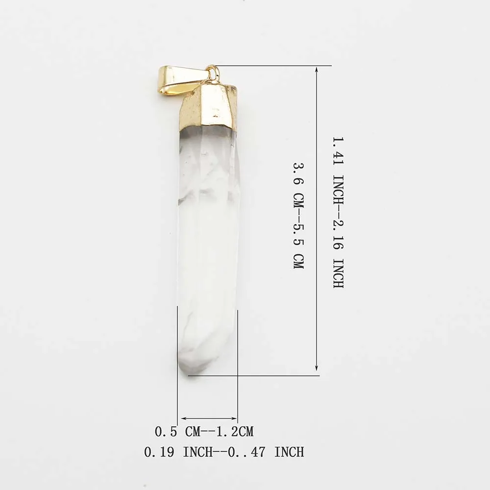 Natural Stone White Crystal Post Plated Gold Pendant Necklace Stainless Steel Chain Charm DIY Jewelry Accessories Wholesale 6Pcs