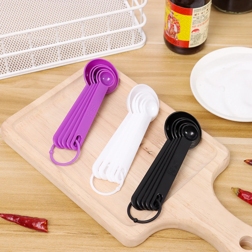5Pcs Multi Purpose Measuring Spoon 1.25ml 2.5ml 5ml 7.5ml 15ml Measuring Spoon with Plastic Handle Kitchen Baking Cooking Gadget