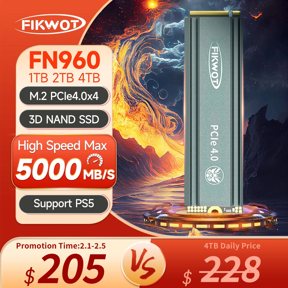 Fikwot Fn960 M.2 Ssd 512Gb 1Tb 2Tb Con Dissipatore Di Calore 5000 Mb/S Muslimnvme Unità A Stato Solido Interna Per Disco Ssd Desktop Ps5 Pc
