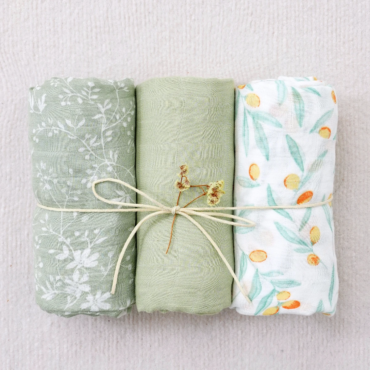 Elinfant 3PCS Bamboo Cotton Muslin Swaddle Blanket Newborn Swaddle Wrap Soft Cozy Nursing Cover Baby Quilt Swaddle Blankets