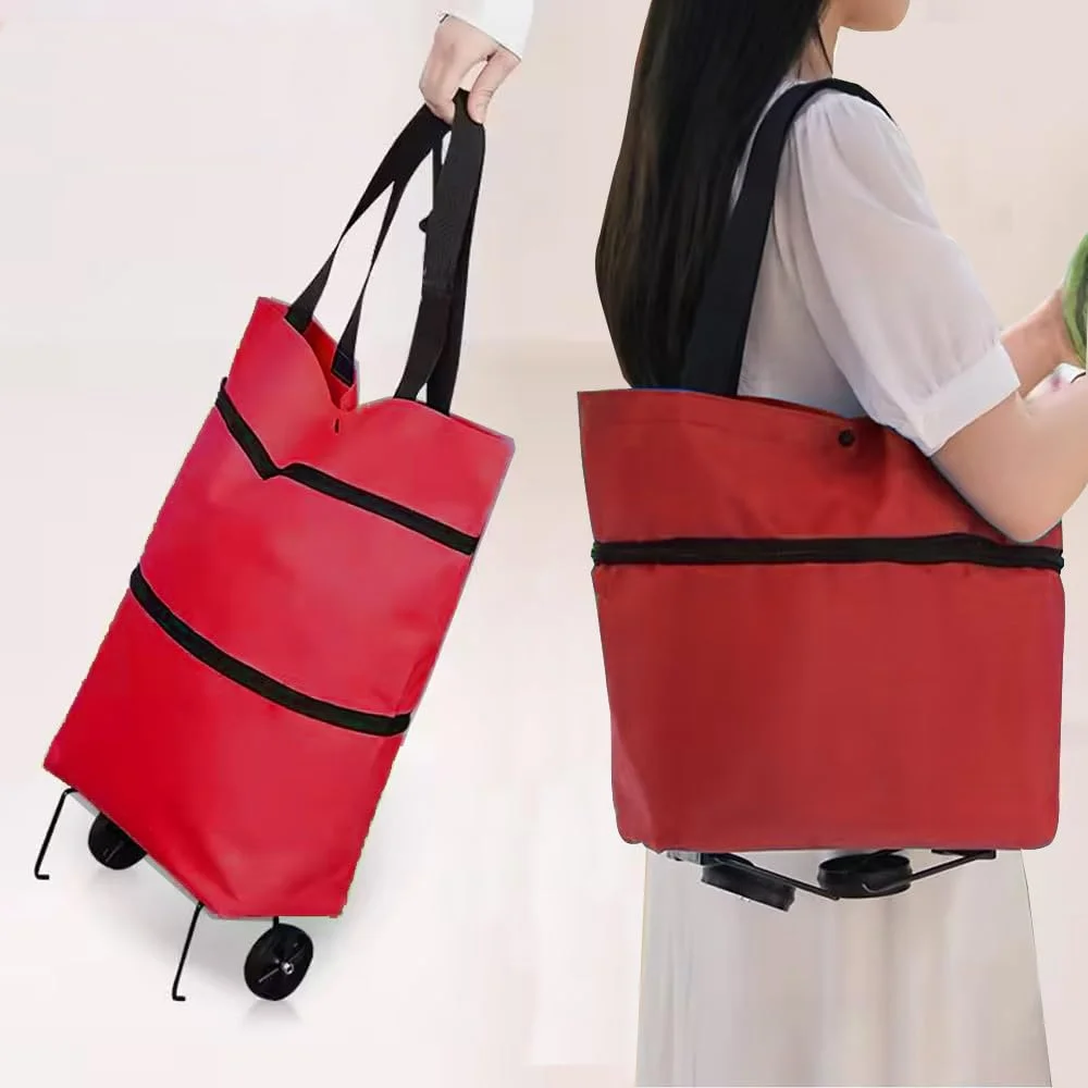 Compact Foldable Shopping Cart with Wheels - Portable Trolley Basket for Groceries and Home Use