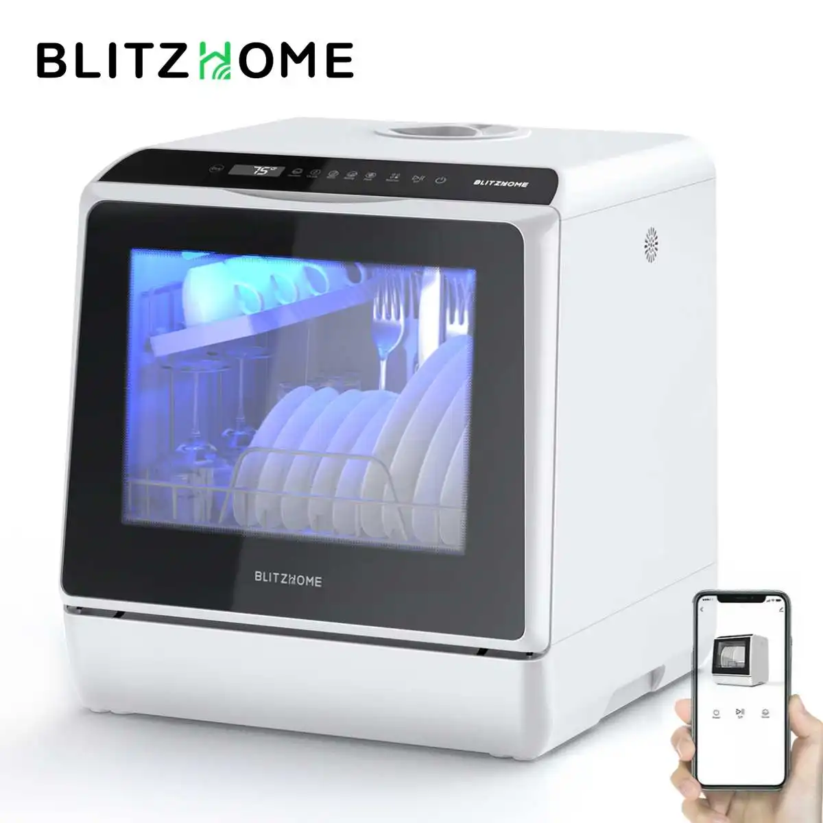 Blitzhome-lavavajillas con Control por aplicación, Máquina Inteligente de mesa para encimera, portátil, para Cocina