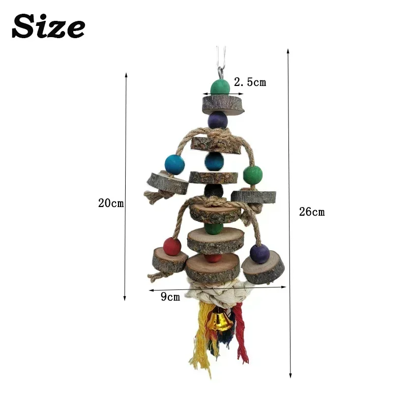 Parrot Bird Toy Chew With Hook Colorful Wooden Beads Ropes Natural Blocks for Small Medium Birds