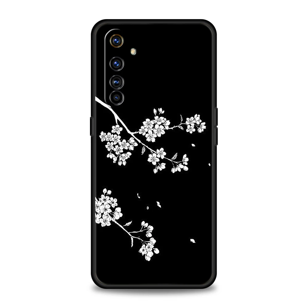 Elegant Black Flower Shockproof Silicone Phone Case - Stylish Protective Cover