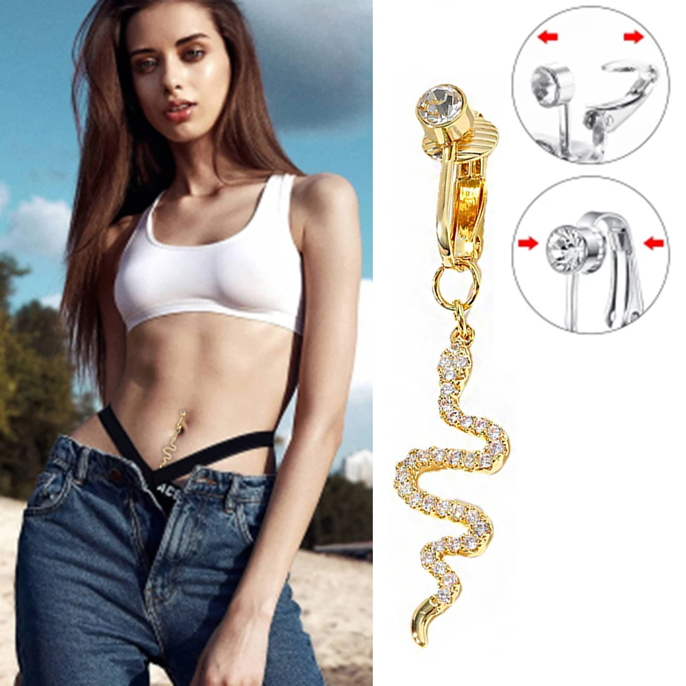 New Snake Fake Belly Button Ring Fake Belly Piercing Clip On Umbilical