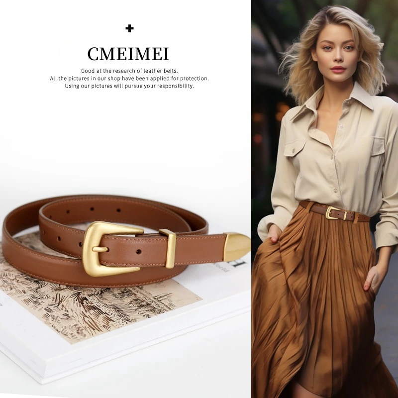 Burgundy Genuine Leather Women's Belt with Gold Buckle – Luxurious Casual Fashion Accessory
