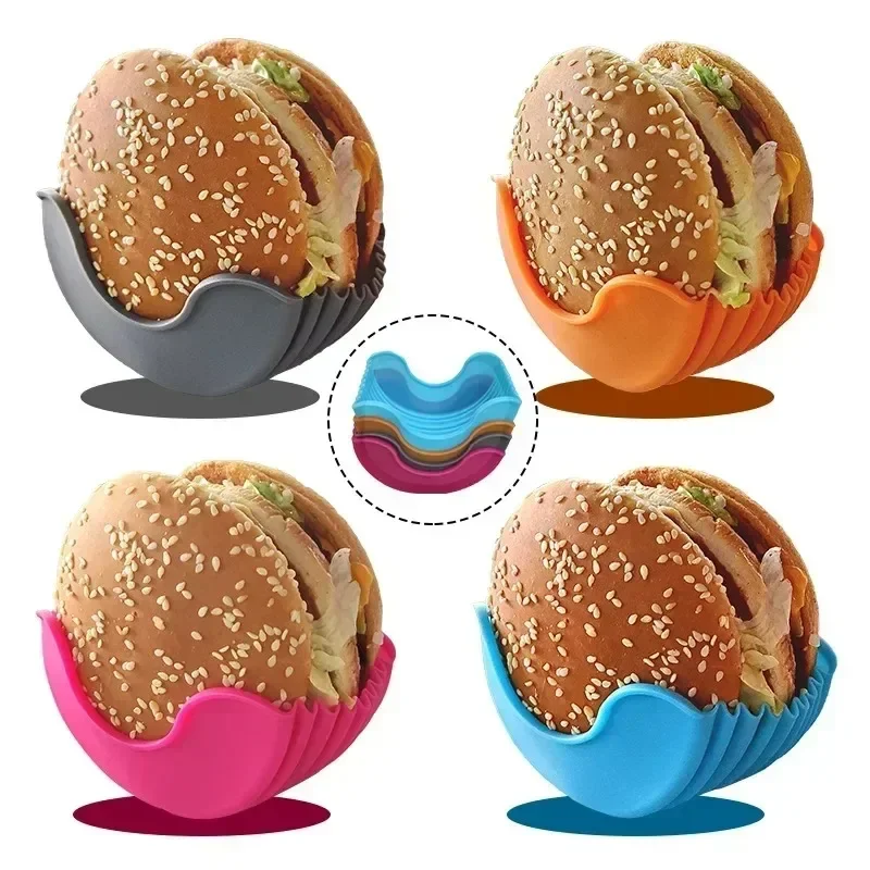 1-4pcs Reusable Burger Rack Useful Gadgets Silicone Frame Burger Tool Holder Shelf Storage Kitchen Organizer Tools Dining Bar LI