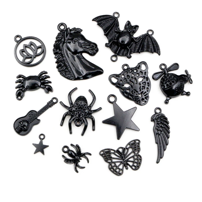 

Новые модные черные покрытые Chrams паук звезда крылья бабочка лошадь металлический сплав Подвеска DIY Подвески для ювелирных изделий