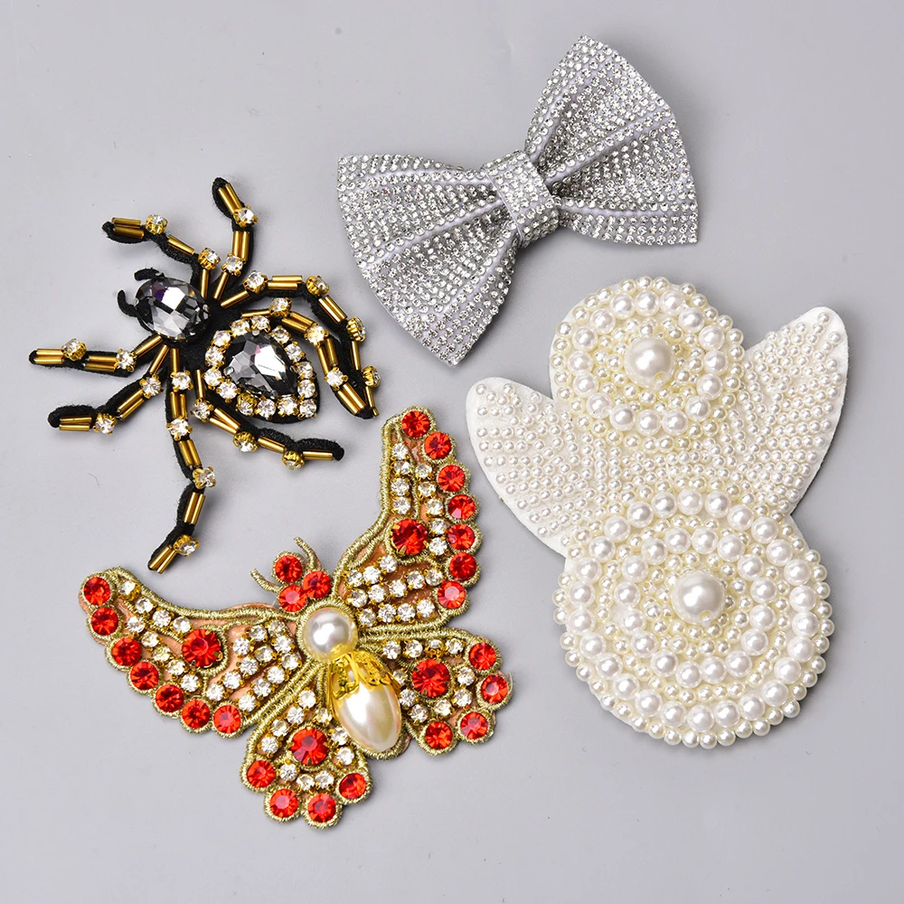 Rhinestone Applique Crystal AB Butterfly Gold Beaded Patch