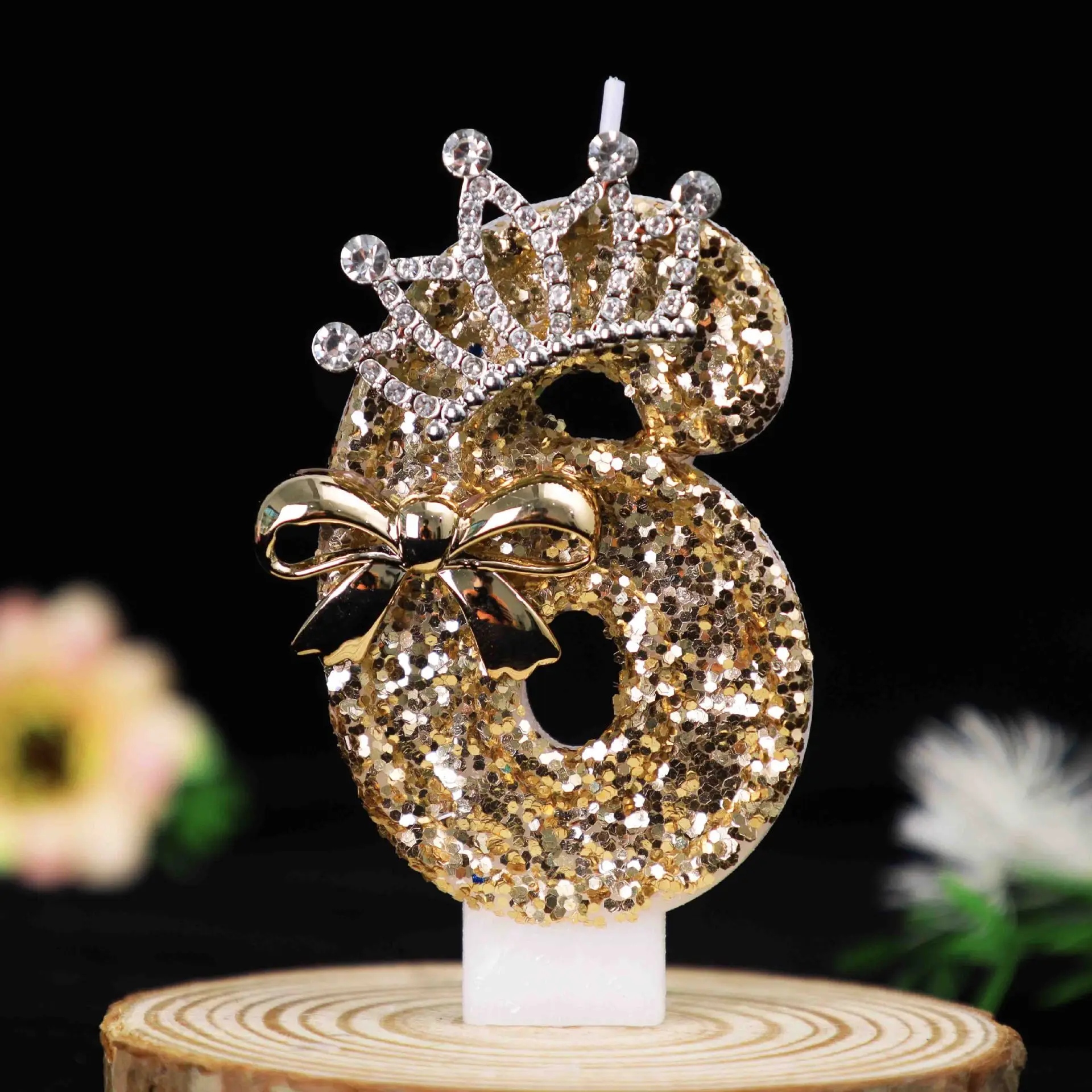 0-9 Gold Glitzer Krone Nummer Geburtstagskerzen, Strass Schleife Tortendekoration für 18. Geburtstag, Party, Hochzeit, Jubiläumsdekoration – Detail 11