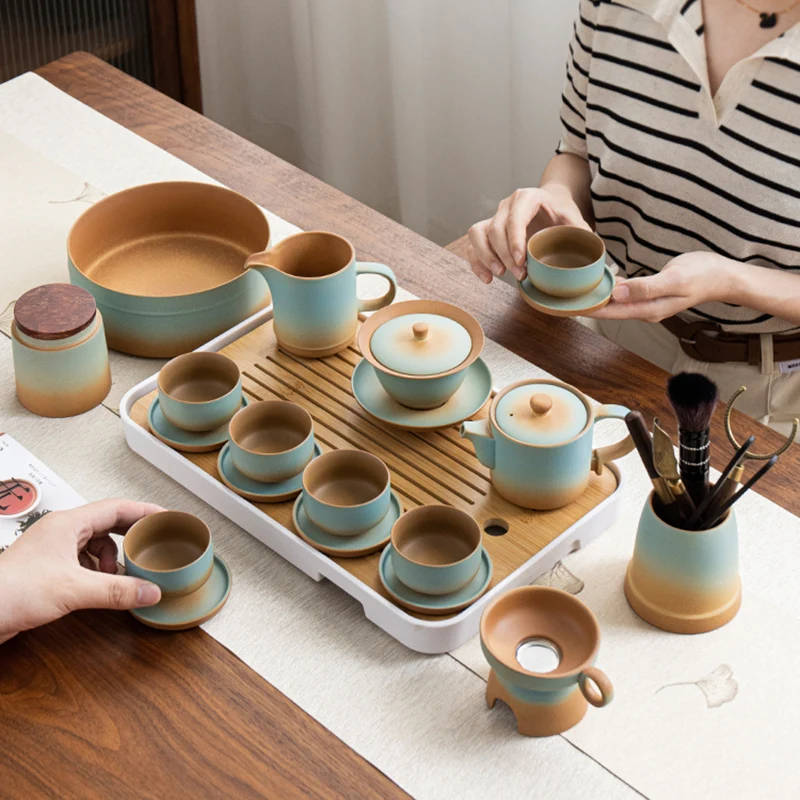 Vintage Travel Tea Set With Pot Kungfu Infuser Chinese 6 Persons Tea