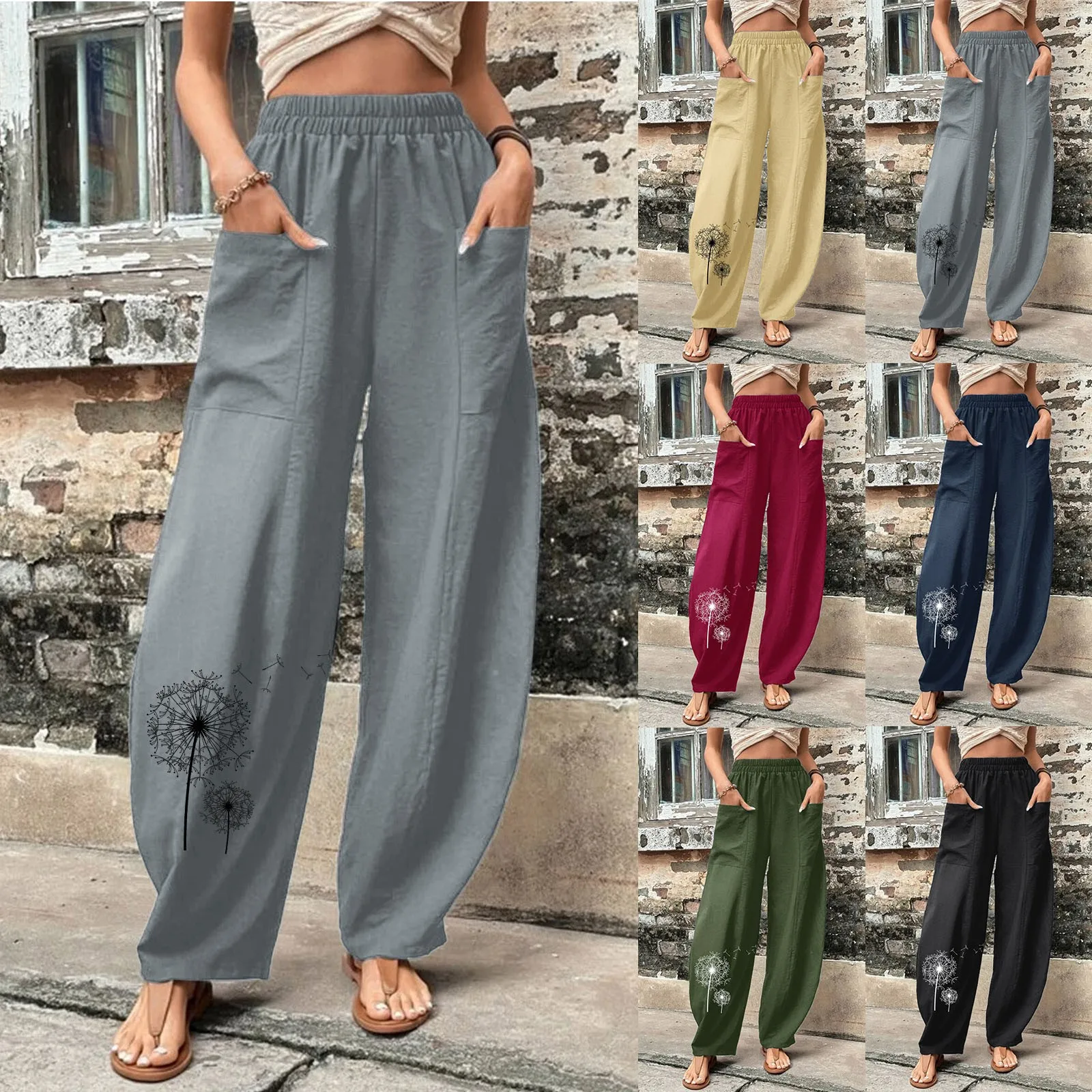 

Women Harem Pants Large Pocket Plus Size Trousers Oversized Elastic Waist Casual Cropped Sarouel 2023 Summer Wide Leg Sweatpants