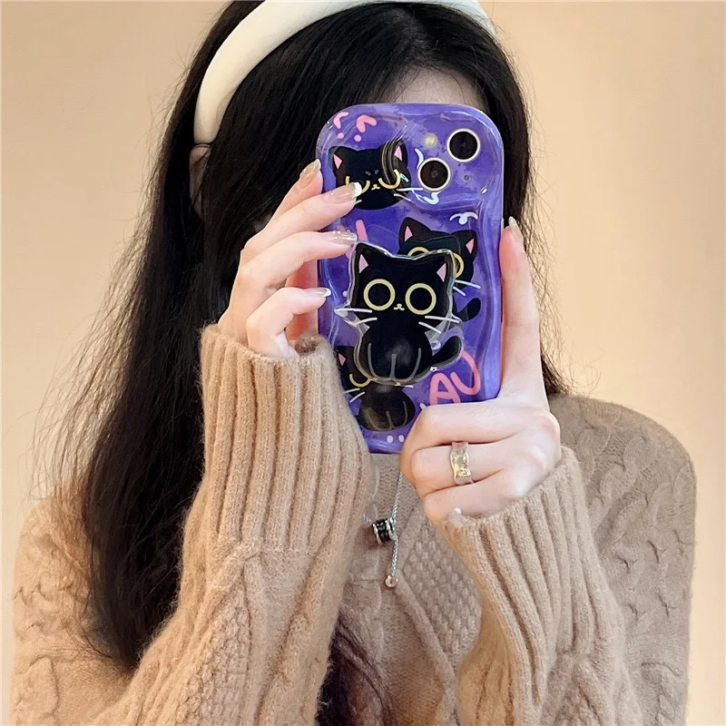 Dark Cat Grip Tok Holder Wave TPU Soft Phone Case