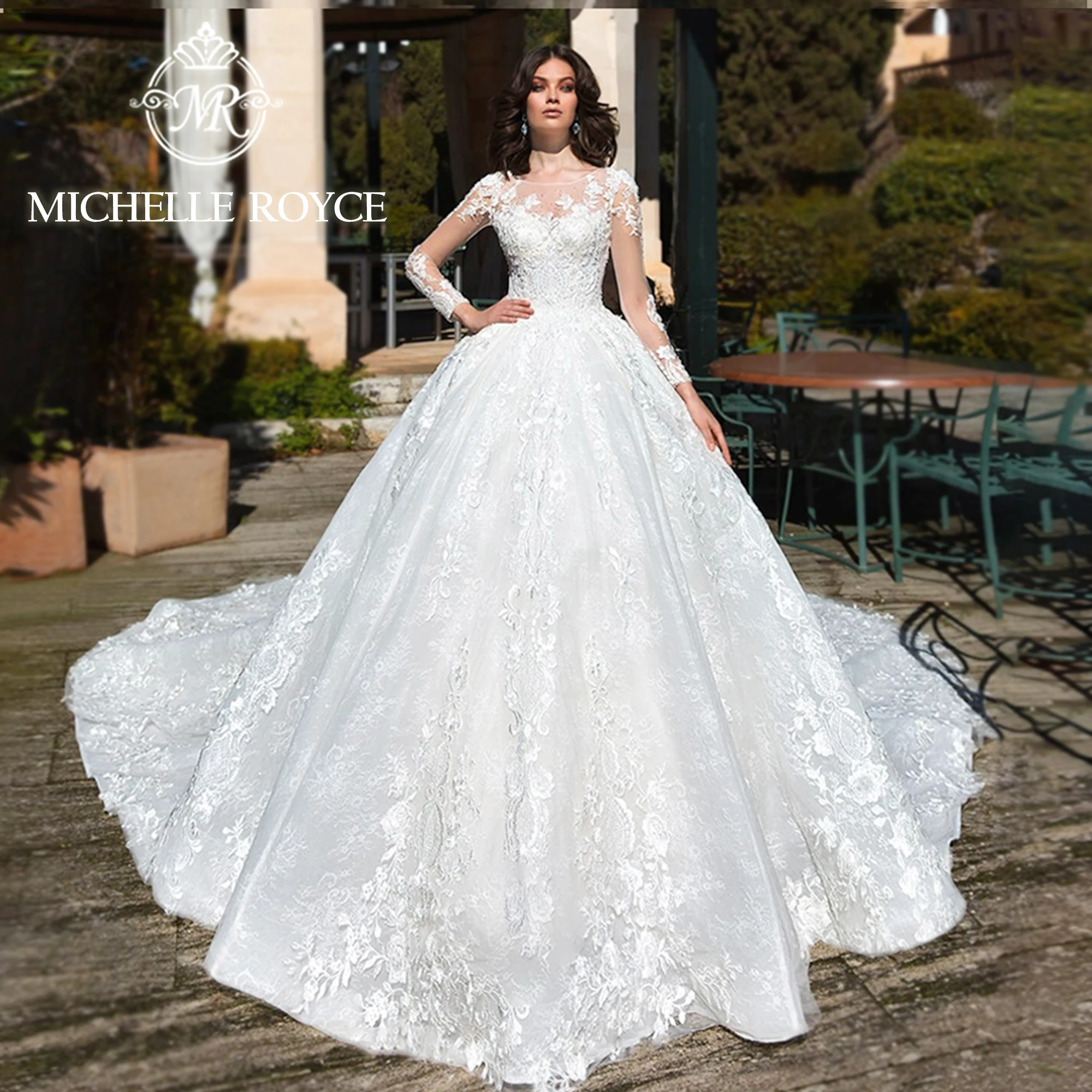 

Michelle Royce Luxury Ball Gown Wedding Dresses For Women 2024 Long Sleeve Appliques Scoop Wedding Gown Vestidos De Novia