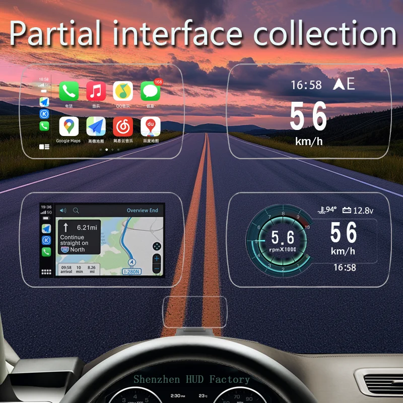 Navegador HUD; HUD dividido; velocímetro, altímetro; Mirroring inalámbrico de pantalla automática CarPlay/Hicar/Android; 2-3 metros de imágenes aéreas 5