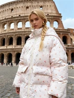 Unique Hooded Women's Winter Jacket Elegant Printed Thicken Pockets Full Sleeve Female Cotton Coat 2025 New Woman Coats Outwears 1