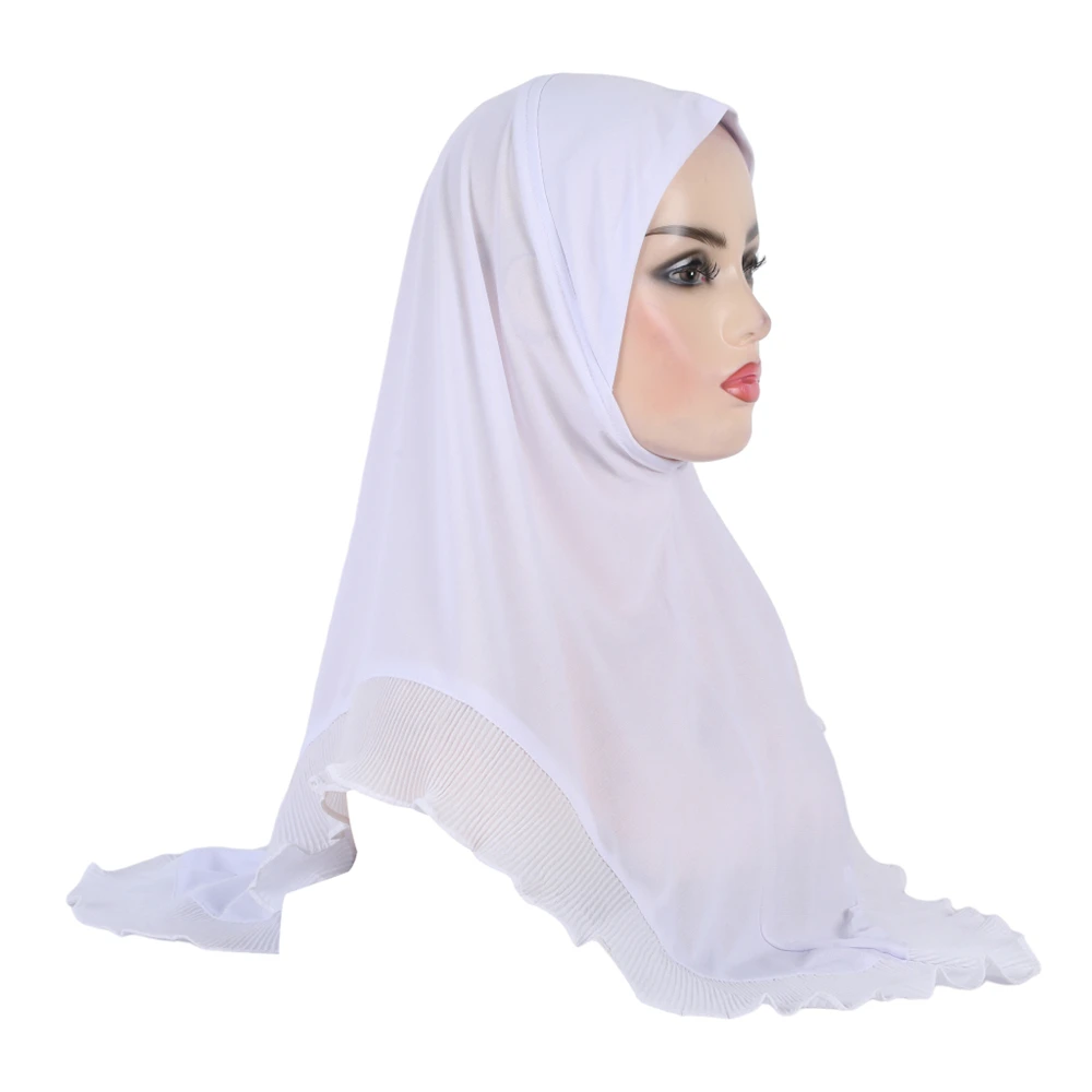 High Quality Muslim Amira Hijab with Ruffles Pull On Islamic Scarf Head Wrap Pray Scarves Women\\\'s Headwear Headscarf Turban Hat