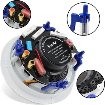 Herdio Passive Ceiling Speakers 6.5‘’ 320W 2-Way Round Flush Mount Speakers Perfect For Home Theater Living Room Bathroom Pair 2