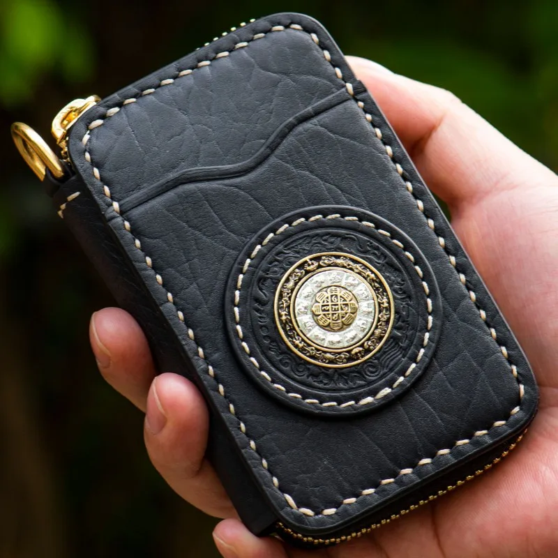 

Women Men Key Black Zipper Rotating Disk Wallet Interior Seal Skin Bag Clutch Purse Keys Holders Coin Purses