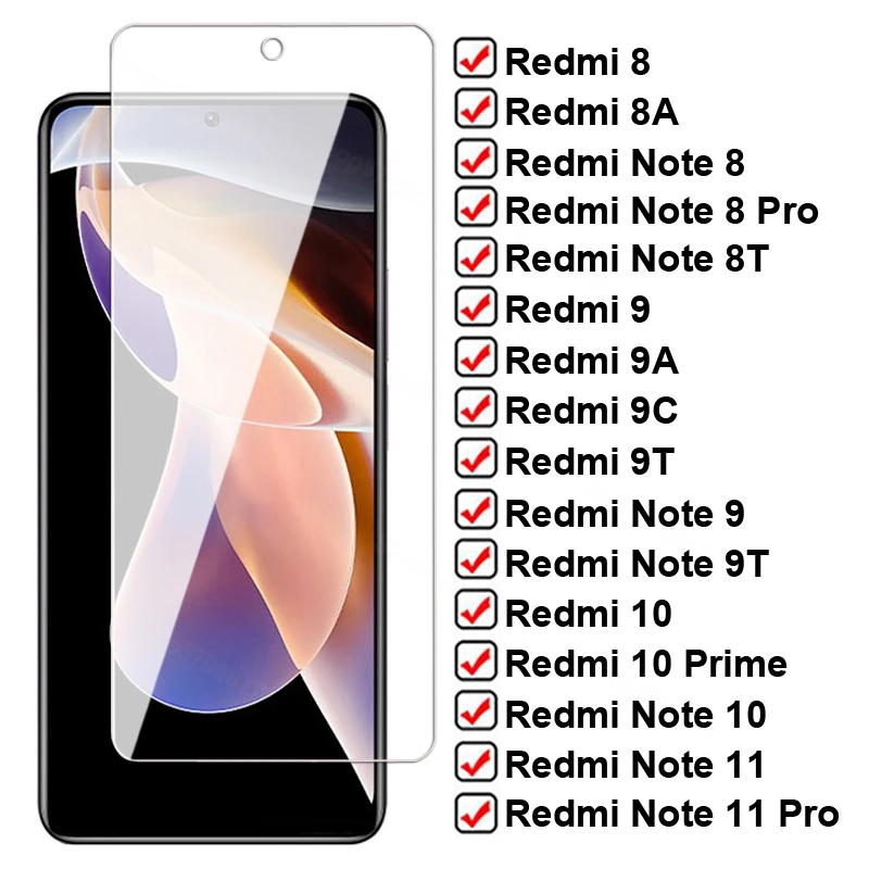 9H Tempered Glass For Xiaomi Redmi 10 Prime 8A 9A 9C NFC 9AT 10X Screen Protector Redmi Note 10 Lite 8 9 11 Pro 8T 9T Glass Film mobile screen guard