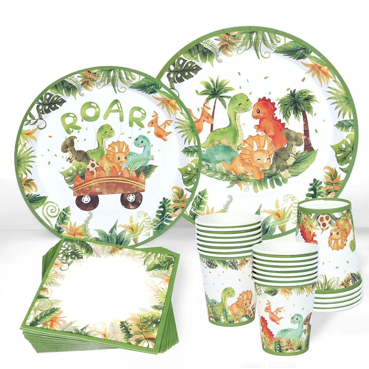 2 Striscioni Compleanno Tema Dinosauri - Decorazioni Giungla Per Festa Bambini Con Animali
