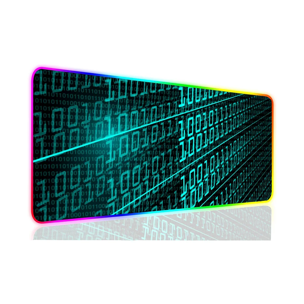 1pc Matrix Binary Code XXL RGB Gaming Mouse Pads HD Black Gamer Accessories Large LED 6