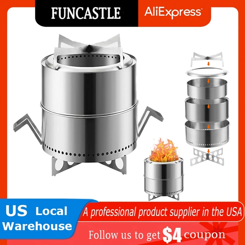 19" Smokeless Fire Pit with Stand, Stainless Steel Wood Burning Fireplaces,Removable Ash Pan,Outdoor Backyard Patio Firepit