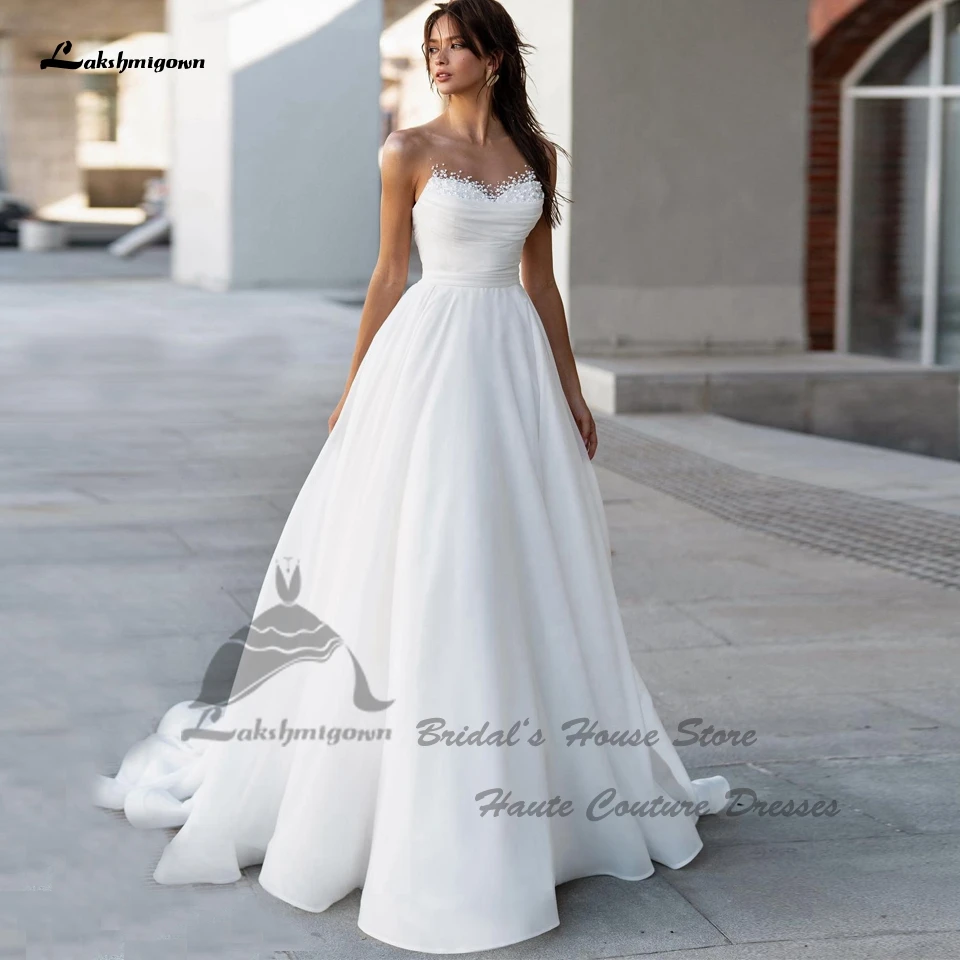 Lakshmigown New White A Line Bridal Dress 2024 Vestidos De Novias Beading Elegant Women Beach Wedding Gowns Sleeveless