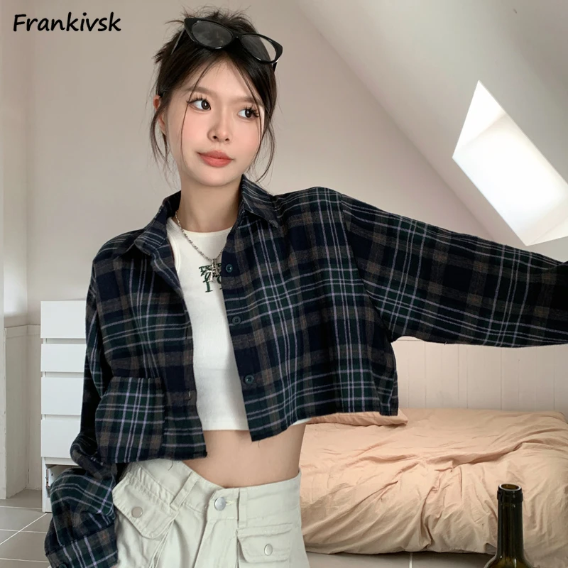 

Shirts Women Vintage Plaid Hotsweet All-match Causal Baggy Streetwear Long Sleeve Thin Fashion Summer Korean Style Chic Daily