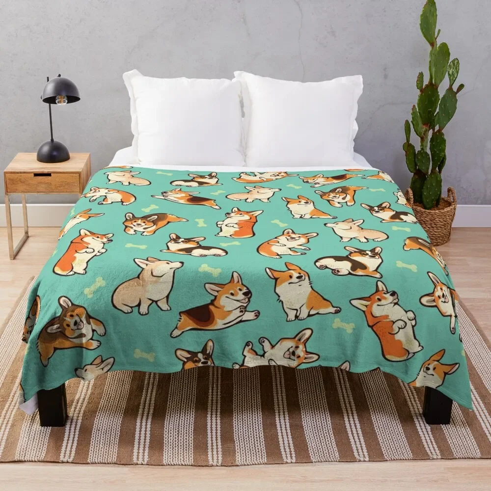 

Jolly corgis, Зеленое одеяло, искусственные квадратные полярные одеяла