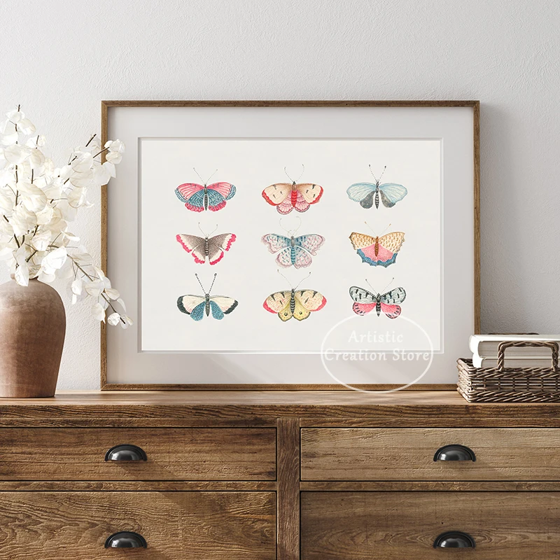 Vintage Farfalla Tela Poster Monarch Butterfly Boho Art Paint Pittura Farfalla Illustrazione Immagini Nursery Room Decor