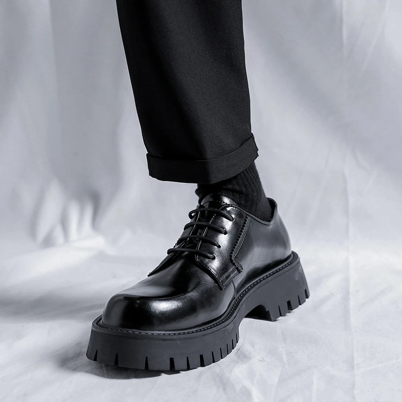 Zapatos de cuero para hombre, calzado informal con suela estilo Harajuku japonés, moda urbana coreana, negocios y bodas, novedad|Zapatos formales| - AliExpress