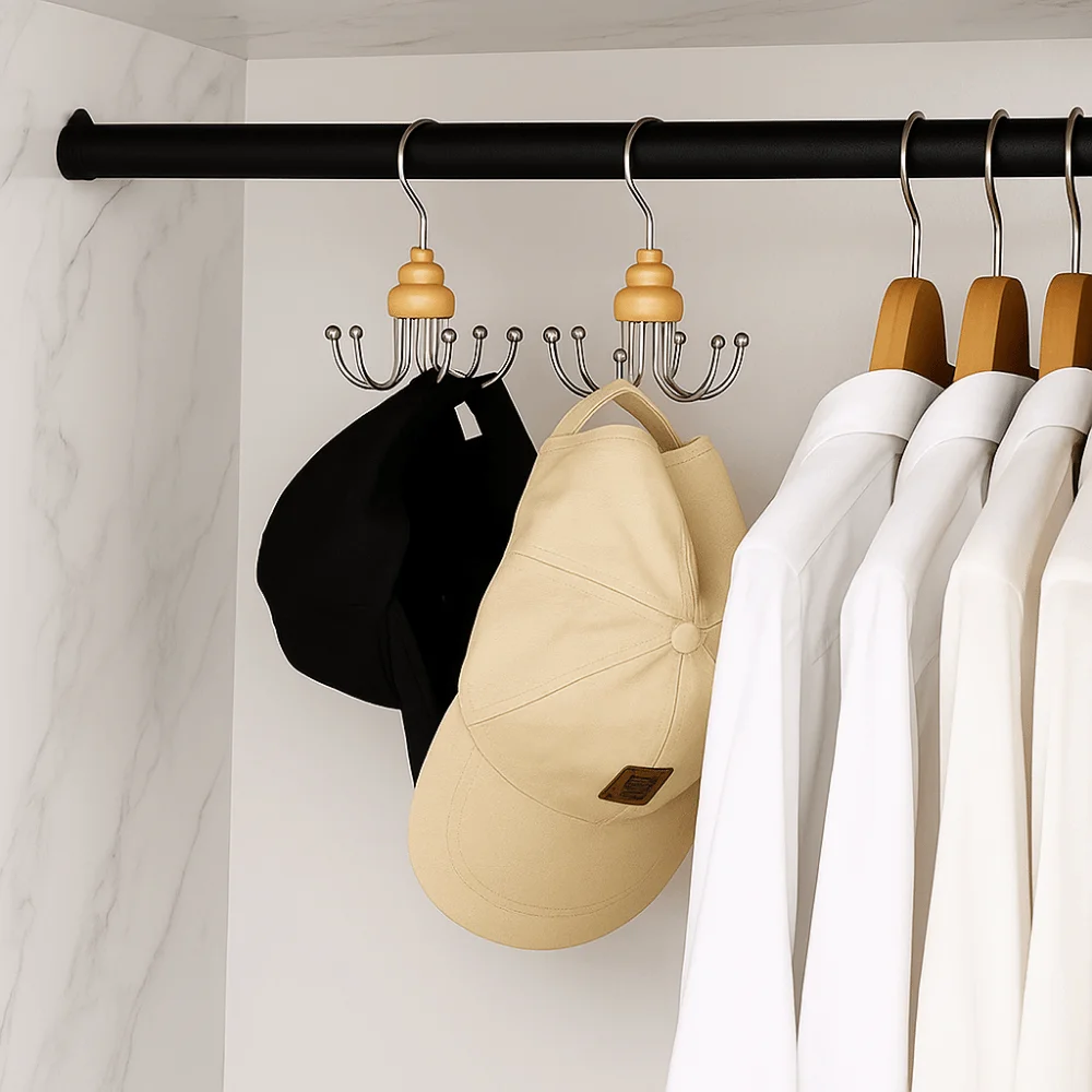 2Pcs Multipurpose Iron Metal 6 Claw Hooks Anti-slip Space Saving Clothes Hangers 360Â° Rotating Scarf Storage Rack Wardrobe
