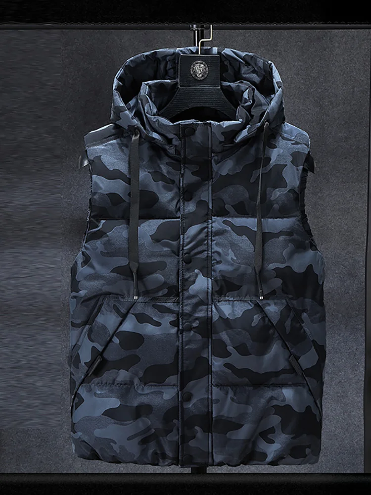 ZOZOWANG Winter Men Plus Size 7XL 8XL Parka Vest Waistcoat Hoodie camouflage Sleeveless Jackets Warm Parka Waistcoat Men