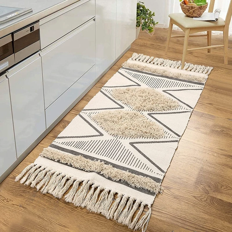 Boho Kitchen Rug Runner with Tassels, Woven Farmhouse Entryway Modern —  Annie & Oak