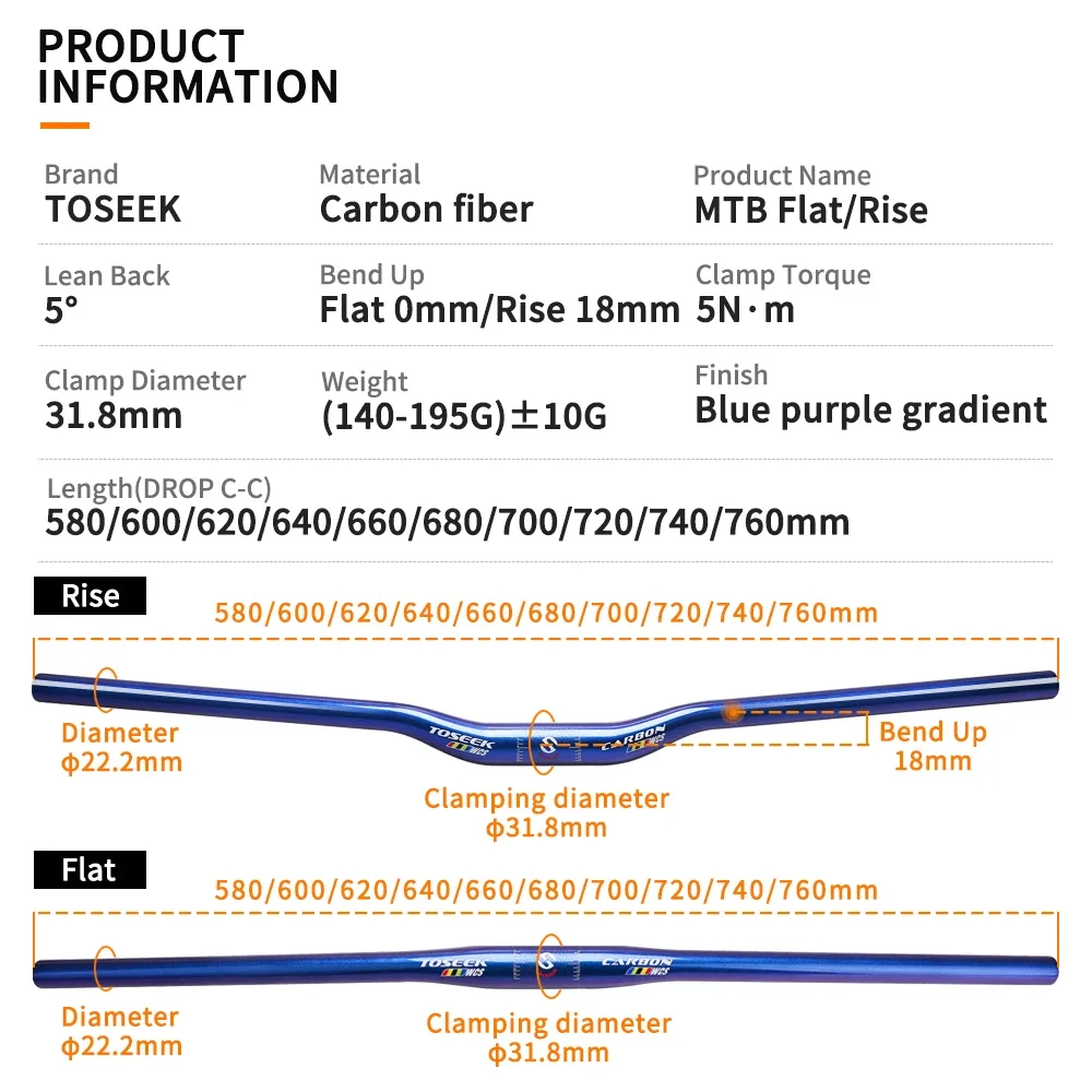 TOSEEK WCS Mtb ī  ڵ,  ׼, ν û  ڵ, 31.8*580-760mm