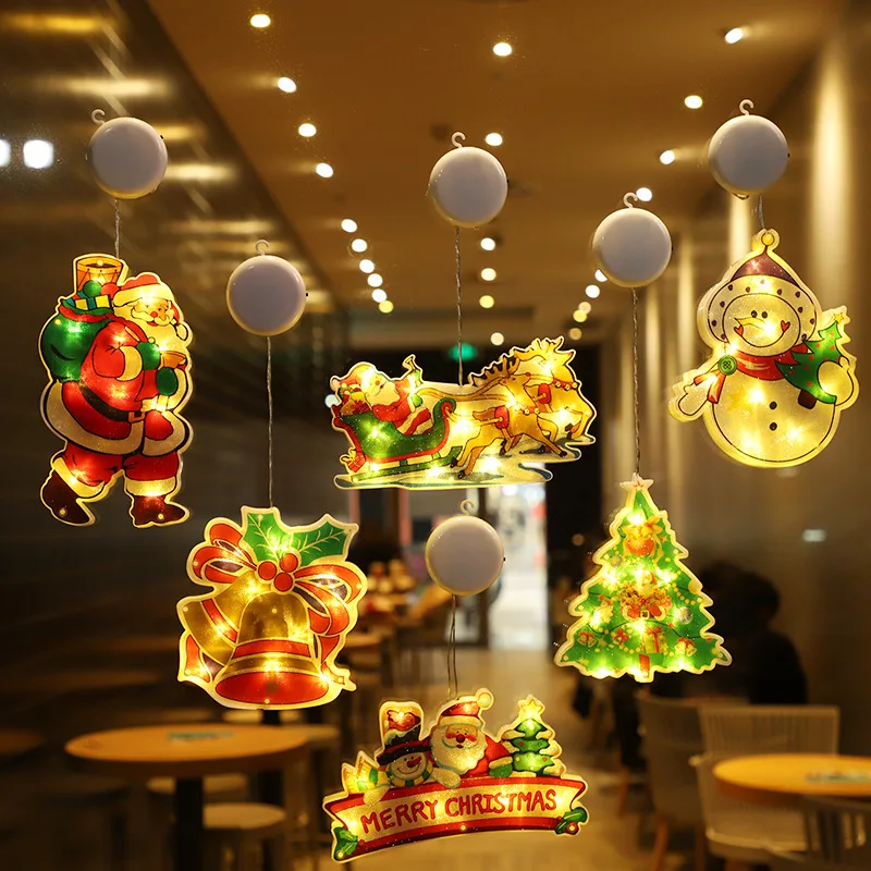 Christmas Lamp Window Hanging Lamp Christmas Decorative Shop Window Room Decoration LED Sucker Light Small Colored