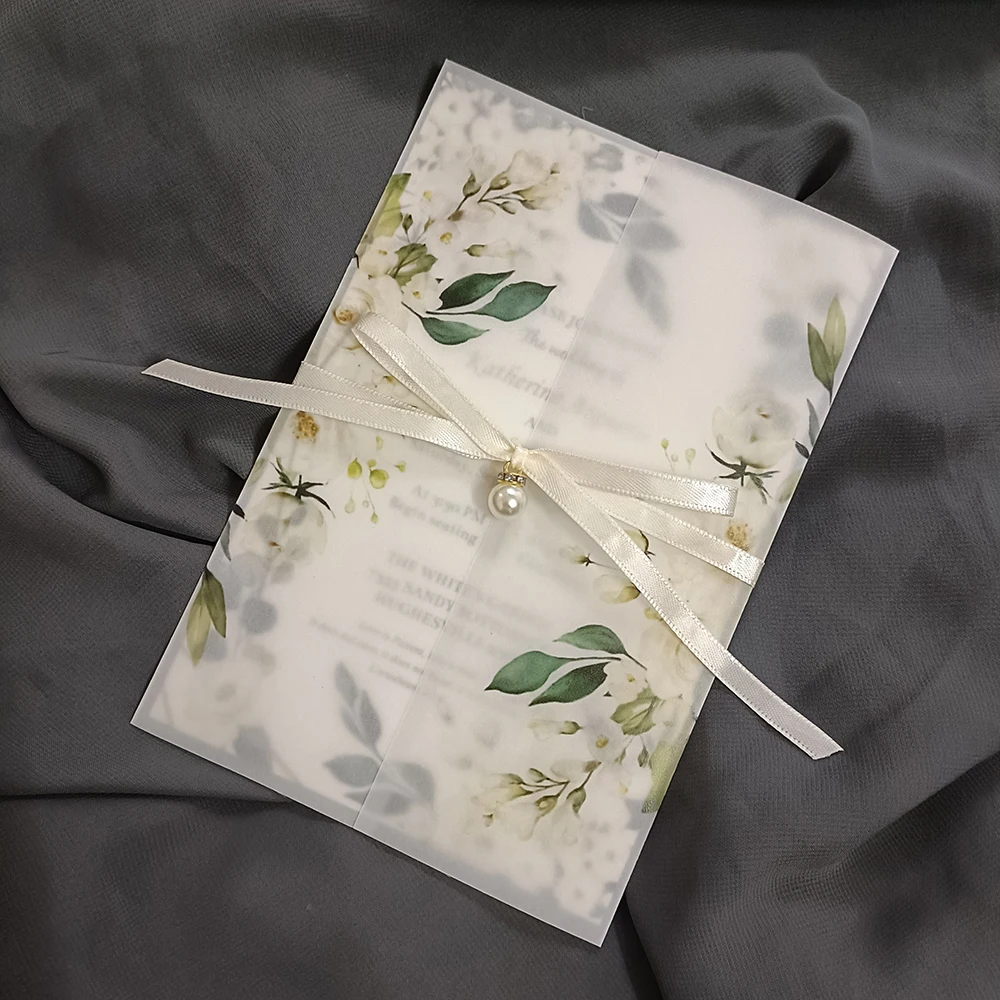 10XVellumWeddingInvitationCardsWithEnvelopeTransparentInvites