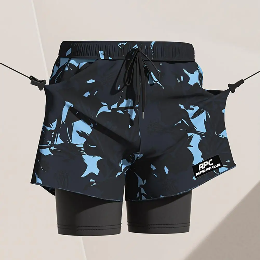 Swim Shorts Men's Elastic Waist Drawstring Swimming Shorts with Compression Liner Pockets Summer Swim Trucks for Supportive