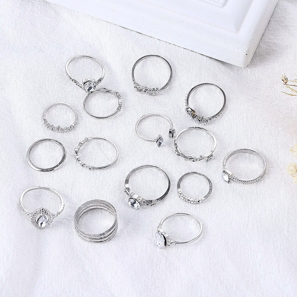 15 Pieces Ring Set New Ladies Fashion Temperament Retro Punk Style Bohemian Joint Ring Jewelry Girl Banquet Gift finger ring ring set