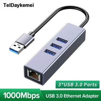 Adaptateur USB Type-C vers Ethernet Rj45 Gigabit, 1000Mbps, 3 ports USB 3.0, accessoires informatiques pour ordinateur portable MacPle 1