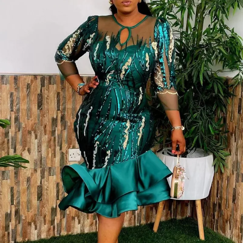 

African Dresses for Women Plus Size Africa Clothes Dashiki Ankara Sequin Outfits Evening Gown Turkey Muslim Wedding Party Dress