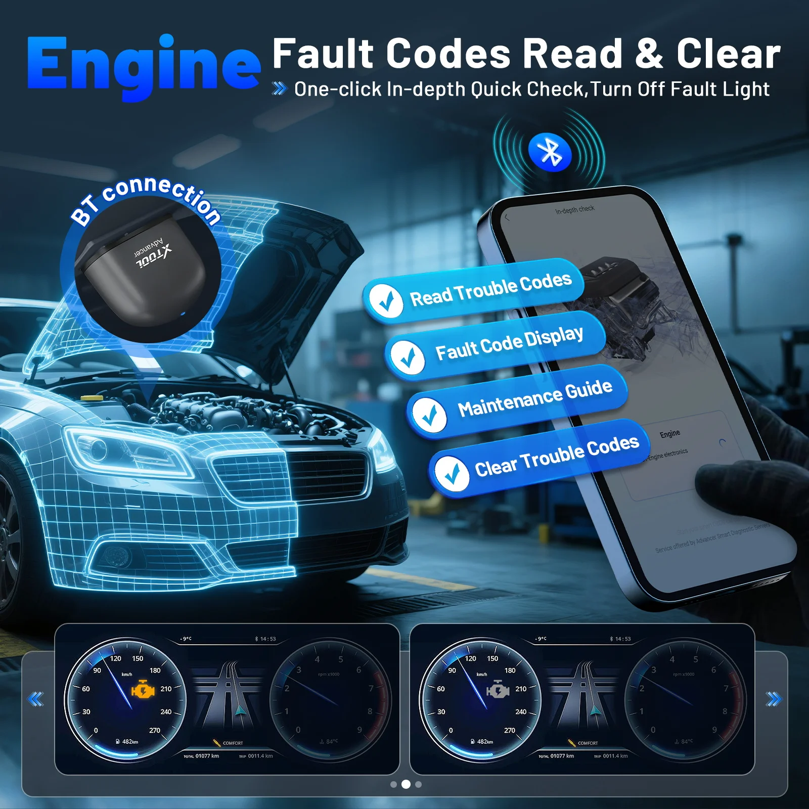 Advanced OBD2 Bluetooth Car Diagnostic & Maintenance Tool with Oil Reset & Battery Test Features