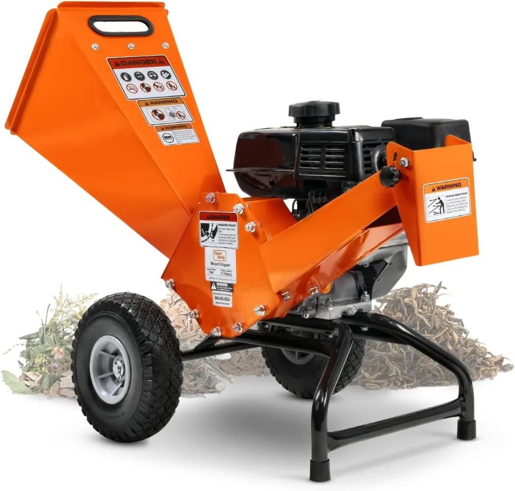 Wood Chipper Shredder Mulcher 7HP Engine Heavy Duty Compact Rotor Assembly Design 3" Inch Max Capacity Aids in Fire Prevention