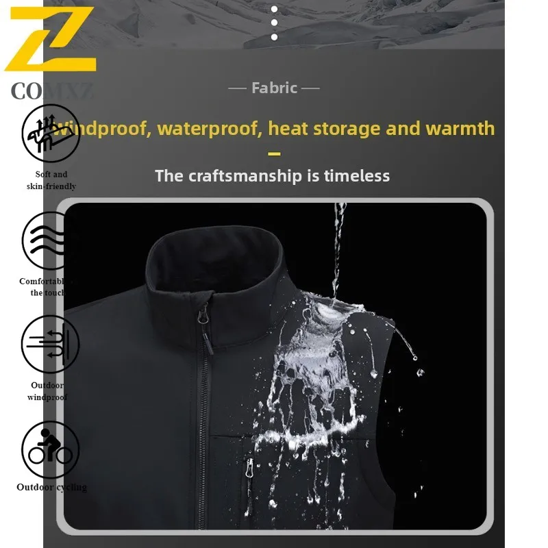 Autumn Winter Men's  Softshell Sports Vest Thermal Workwear Sleeveless Jacket Waterproof Windproof for Hiking Camping Fishing