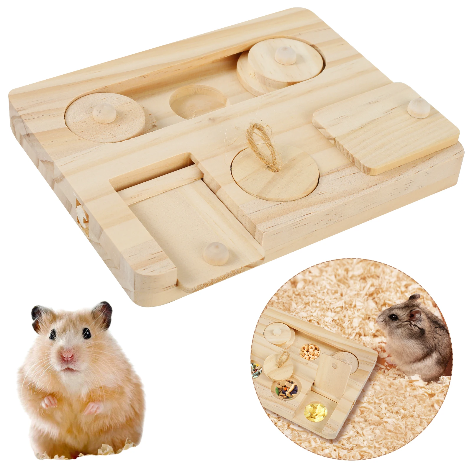 Wooden Guinea Pig Foraging Toy Treat Dispenser Toy with Food