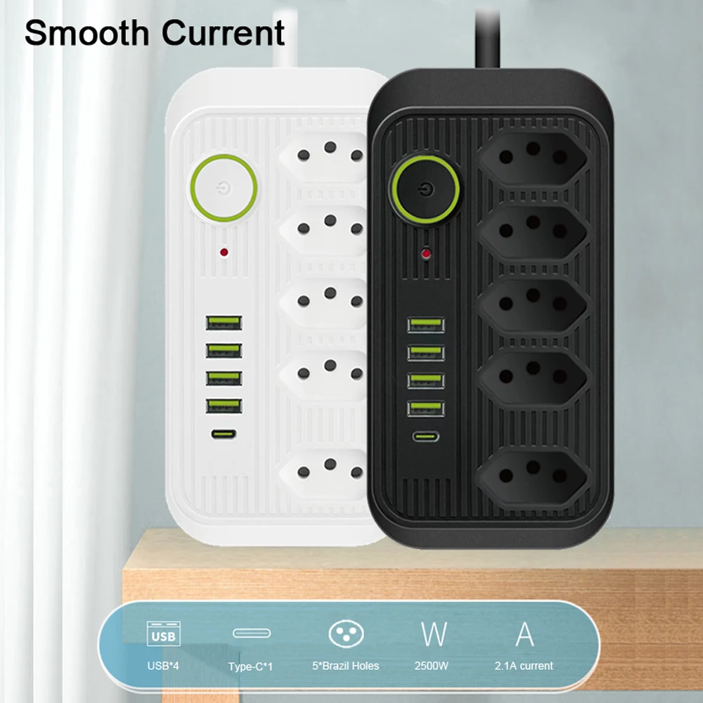 Power Strip Electrical Socket Brazil Switzerland Plug AC Outlets Extension Cable Network Filter With USB C PD Fast Charging Ports