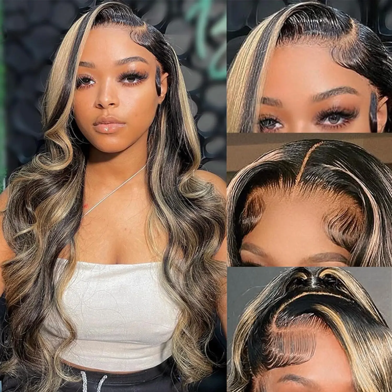 

1B/30 Ombre Body Wave Wigs Human Hair 13x4 HD Transparent Lace Frontal Wigs Highlight Human Hair Wigs for Women 180% Density