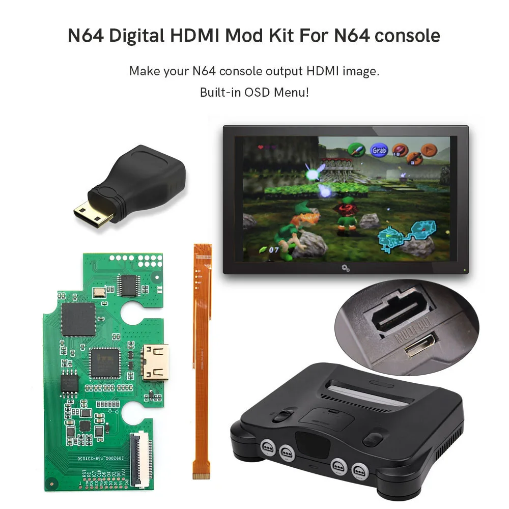 

HISPEEDIDO 2023 Newest Imbeded Digital High Definition N64 HDMI TV kit Game Video PCB Mod with OSD Menu 8 color modes